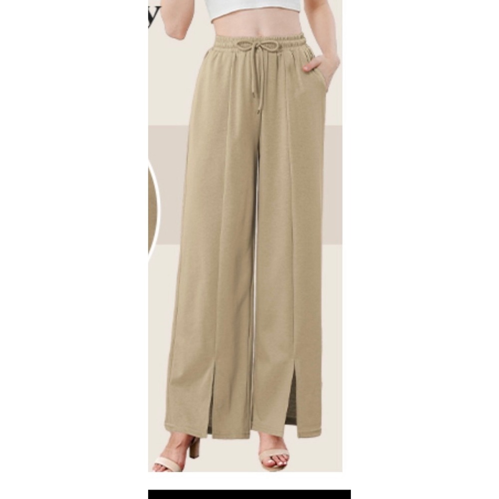 Women Wide Leg Pants High Waist Loose Flowy Adjustable Elastic Sz‎ large